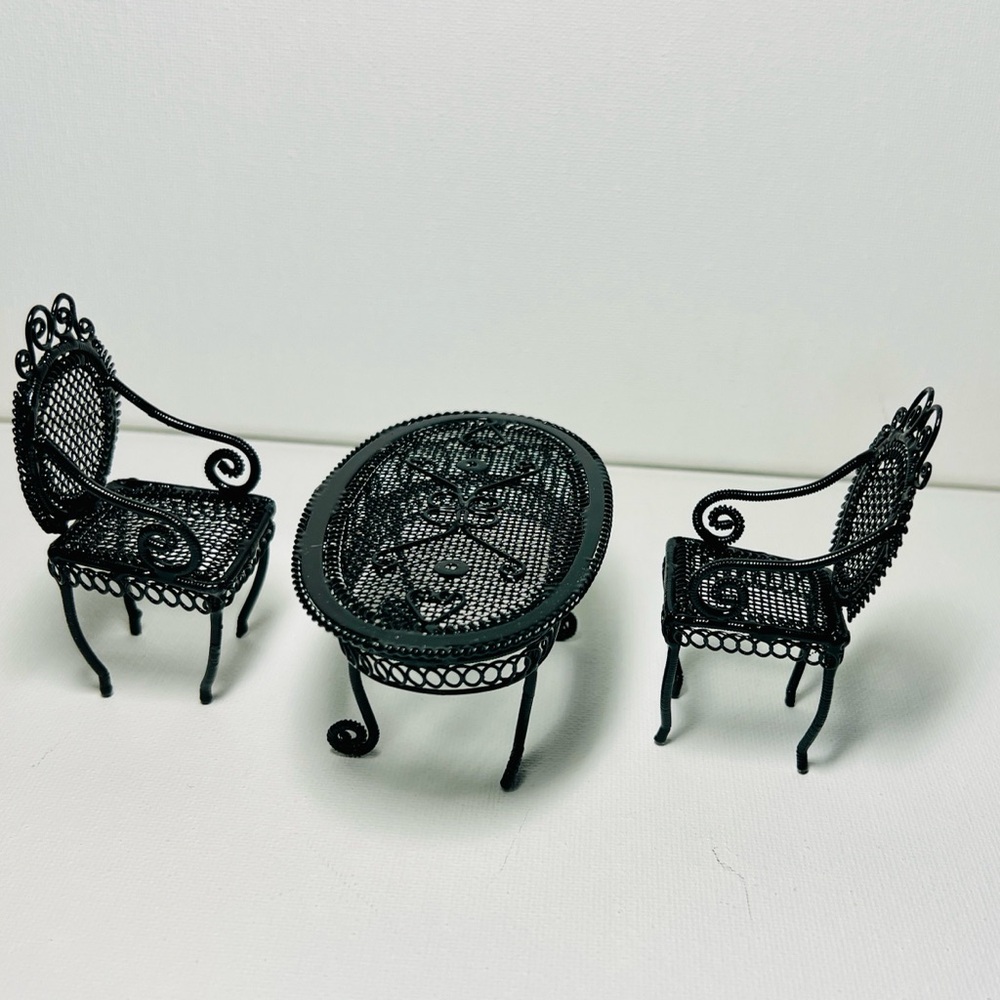 Dollhouse Black Elegant Miniature Table and Chairs Set